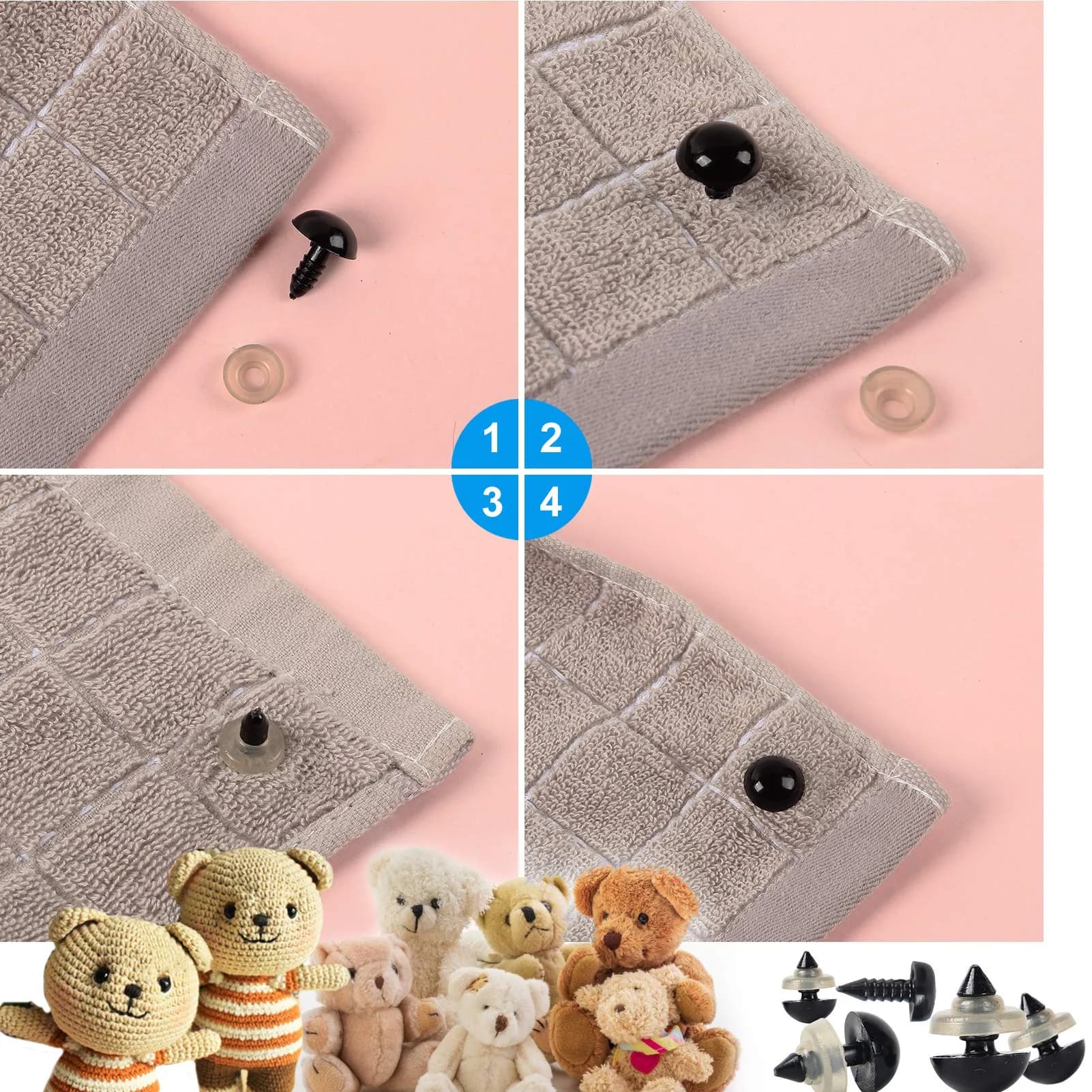 Yexixsr Safety Eyes and Noses for Amigurumi 566PCS | Assorted Sizes for Crochet Dolls & Plush Animals - view 7