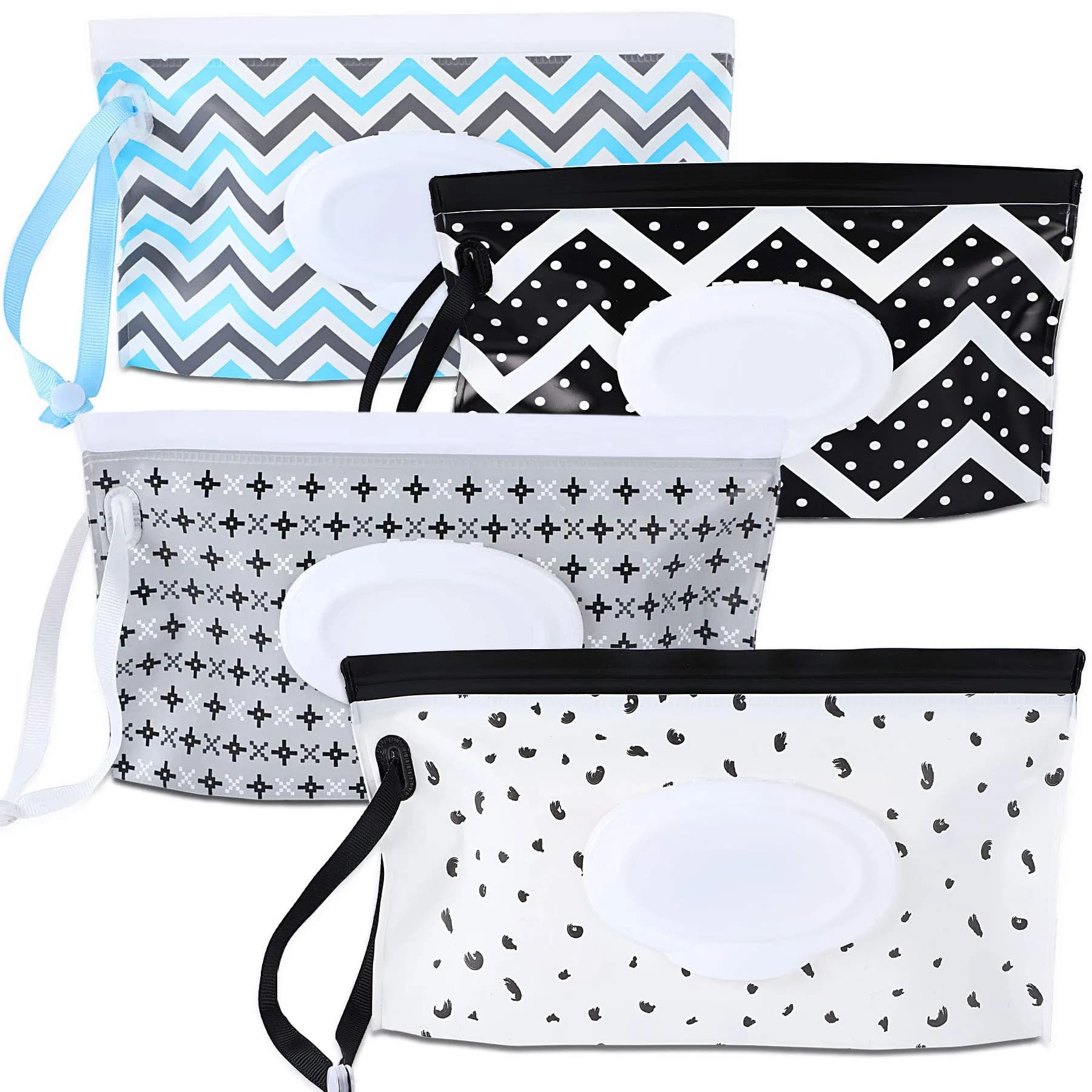 FEBSNOW Baby Wipe Dispenser 4 Pack | Portable Refillable Wet Wipe Holder with Wrist Loop