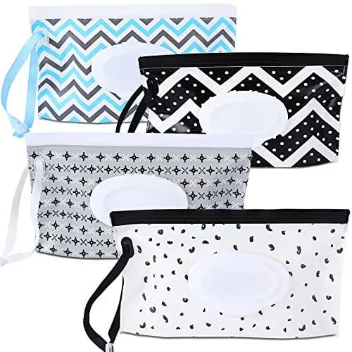 FEBSNOW Baby Wipe Dispenser 4 Pack | Portable Refillable Wet Wipe Holder with Wrist Loop thumbnail 1