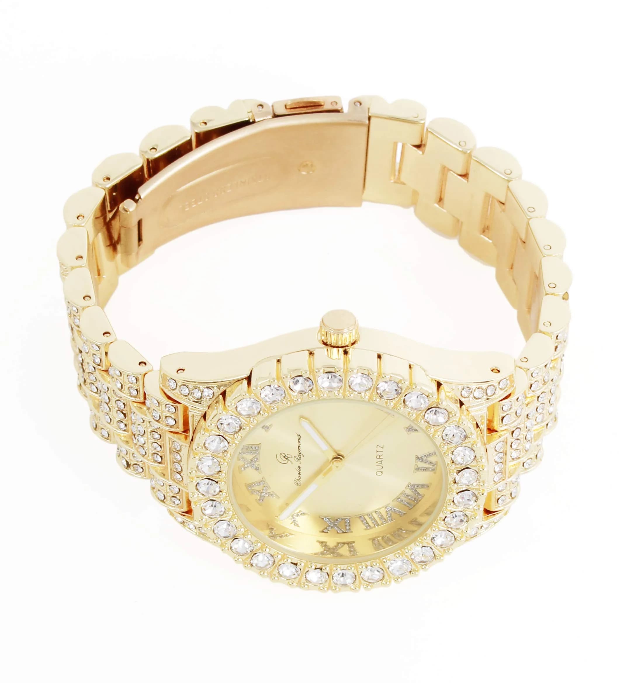 Charles Raymond Hip Hop Iced Out Watch with Shiny Gold Dial & Silver Tone Finish | 42mm Case - view 4