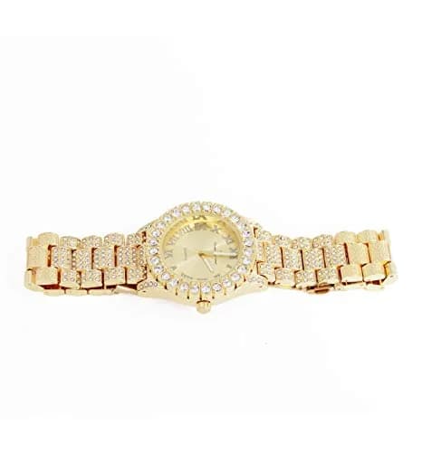 Charles Raymond Mens Silver Big Rocks with Roman Numerals Fully Iced Out Colorful Dial Watch - ST10327 RN Single (Shiny Gold) thumbnail 5