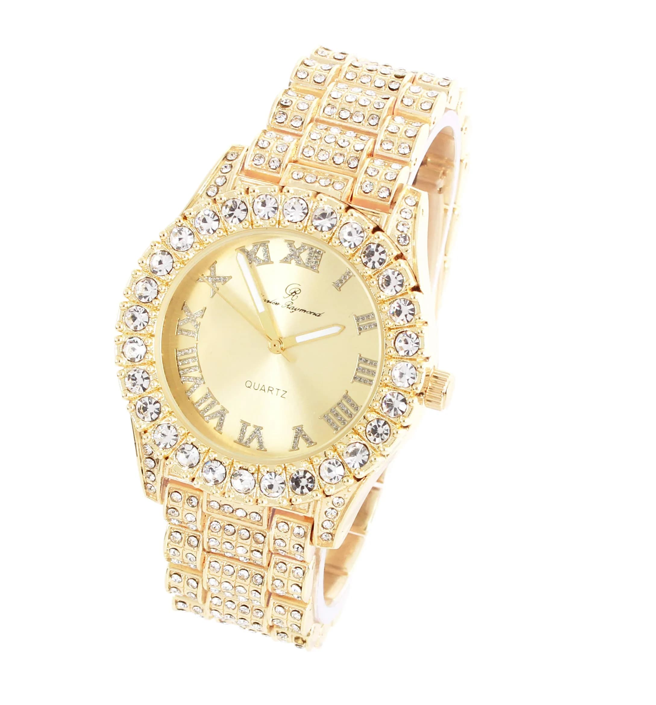 Charles Raymond Hip Hop Iced Out Watch with Shiny Gold Dial & Silver Tone Finish | 42mm Case - view 2
