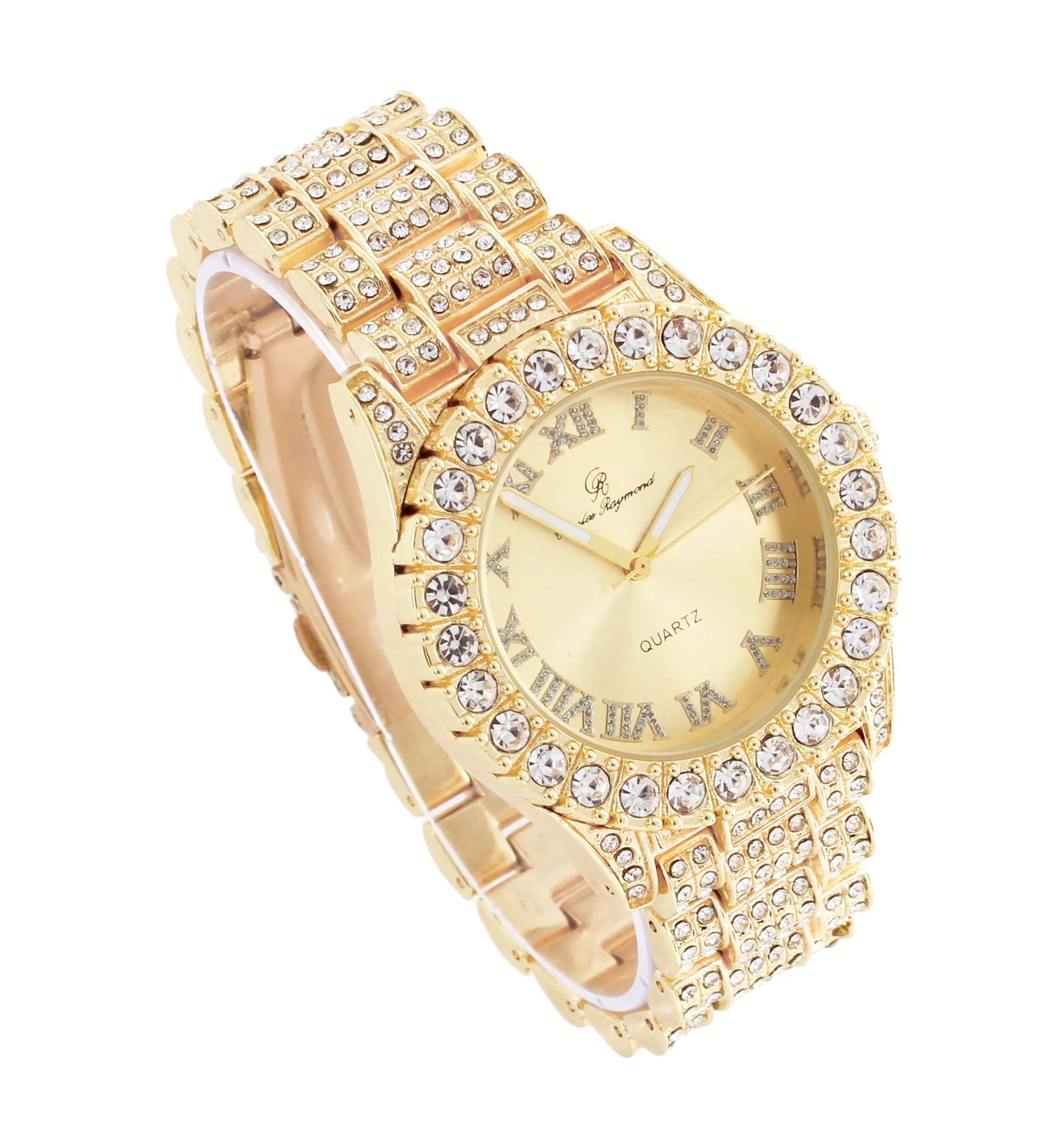 Charles Raymond Hip Hop Iced Out Watch with Shiny Gold Dial & Silver Tone Finish | 42mm Case - view 3