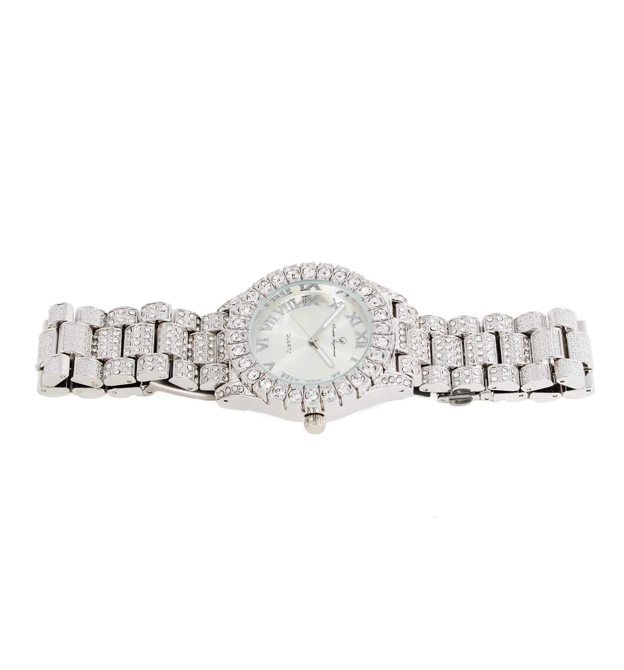 Charles Raymond Hip Hop Shiny Silver Iced Out Watch with Roman Numerals & Colorful Dial - view 4