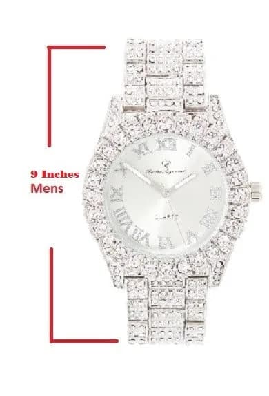 Charles Raymond Mens Silver Big Rocks Watch with Roman Numerals | Fully Iced Out Colorful Dial (Shiny Silver, 1.7") thumbnail 6