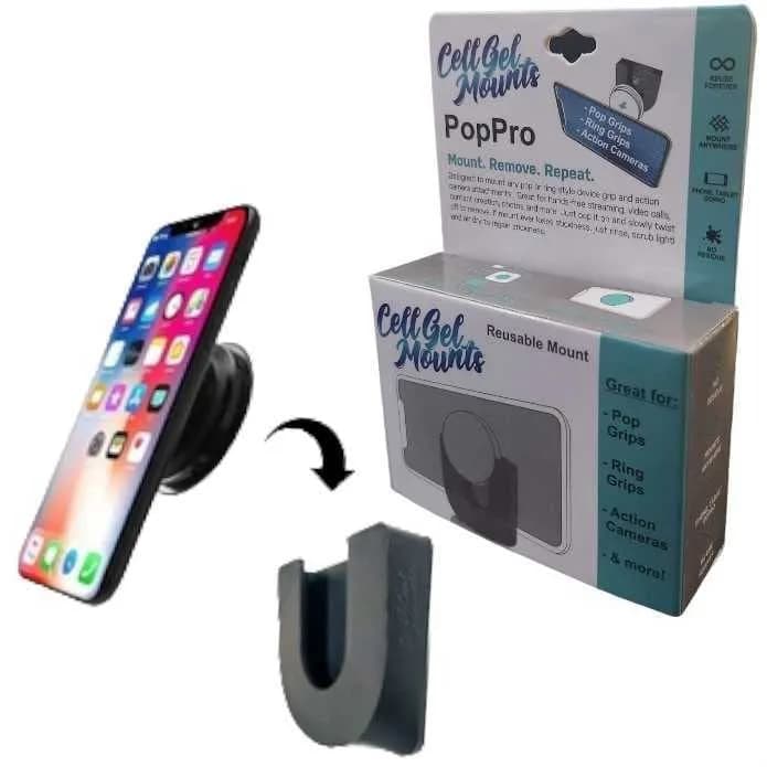 Cell Gel Mounts PopPro Mounting System | Reusable Flat Surface Mount for Socket & Ring Phone Grips (Black) thumbnail 1