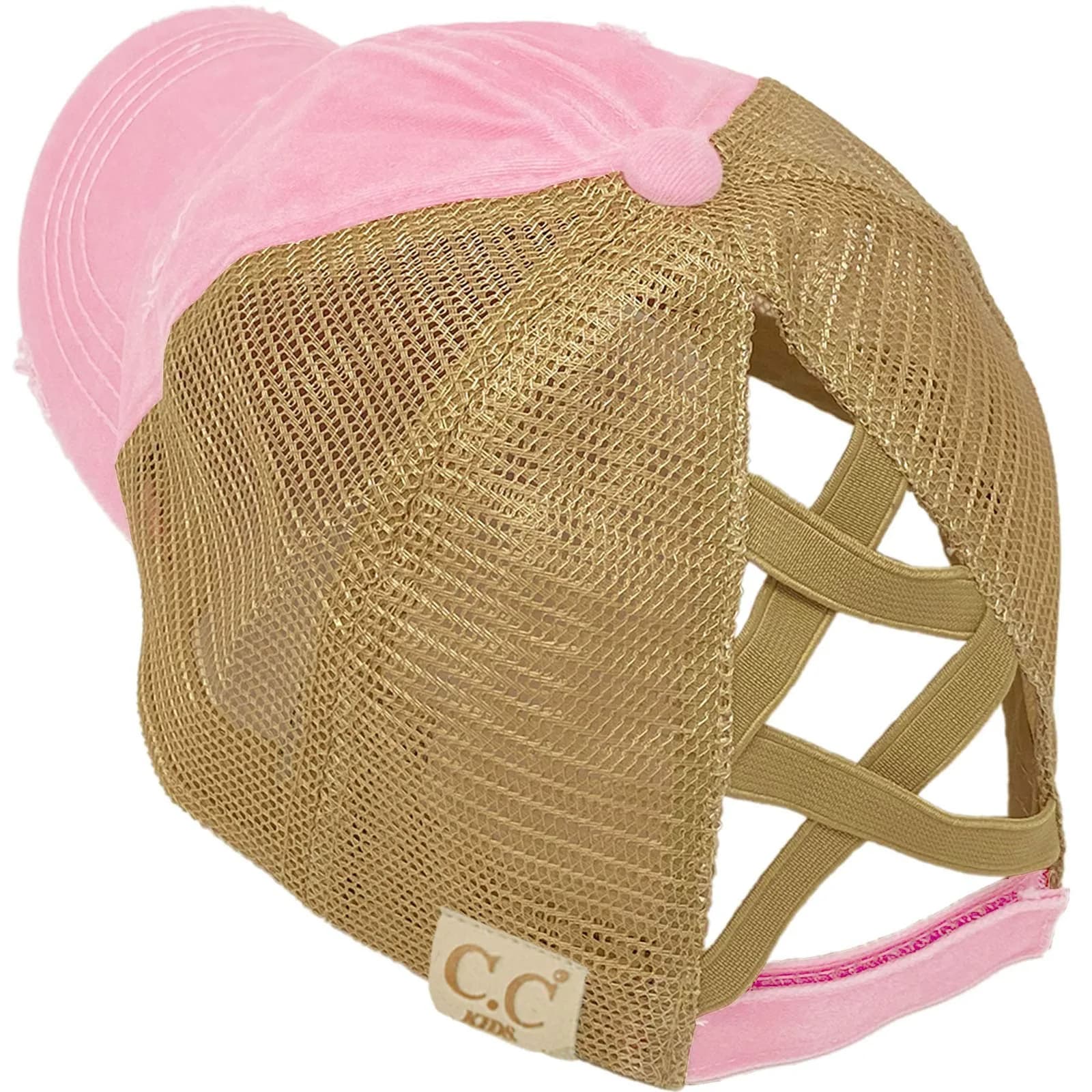 C.C Kids Messy Bun Ponytail Baseball Cap with Criss-Cross Back | Baby Pink - main product image