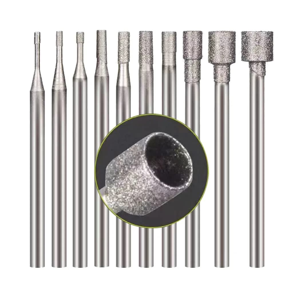 Luo ke 10 Pcs 1mm - 6mm Hollow Cup Diamond Burr - 3/32'' Shank - main product image