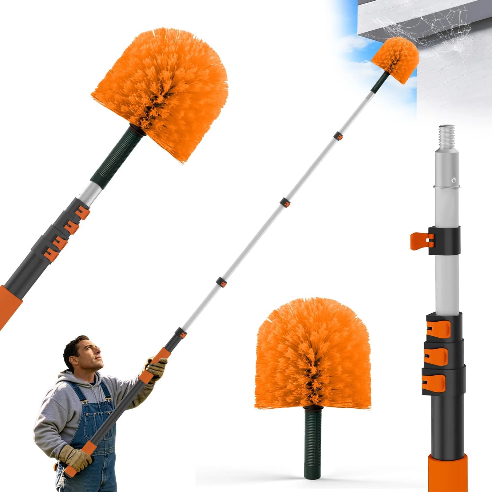 Buyplus Telescoping Cobweb Duster with 20ft Extension Pole | Cleans Up to 26ft High, Non-Shedding Bristles - main product image