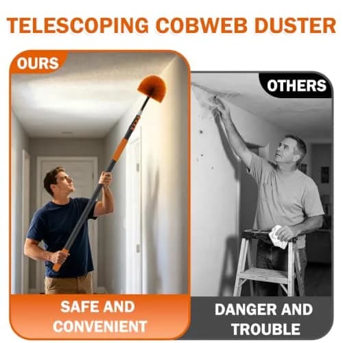 Buyplus Telescoping Cobweb Duster with 20ft Extension Pole | Cleans Up to 26ft High, Non-Shedding Bristles thumbnail 4