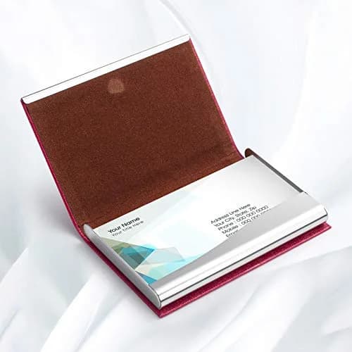 FACATH Business Card Holder Case Rose Red PU Leather Name Card Holder | Slim & Portable Design thumbnail 4