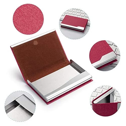 FACATH Business Card Holder Case Rose Red PU Leather Name Card Holder | Slim & Portable Design thumbnail 5