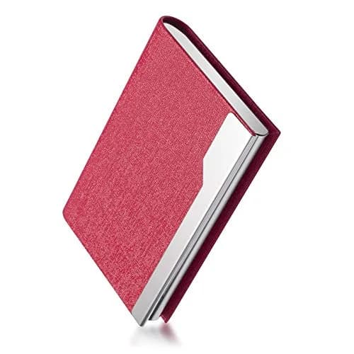 FACATH Business Card Holder Case Rose Red PU Leather Name Card Holder | Slim & Portable Design thumbnail 2