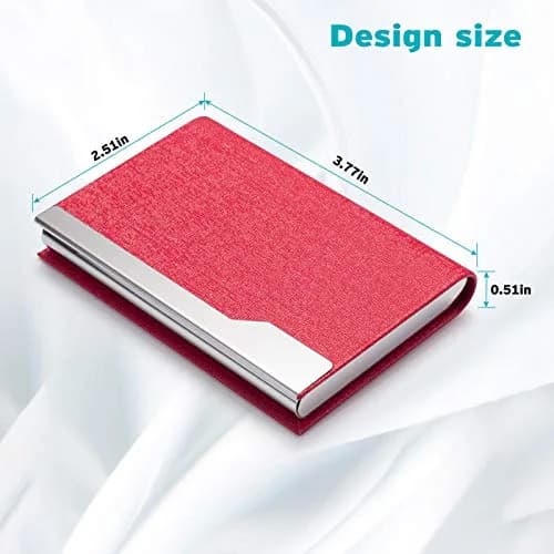 FACATH Business Card Holder Case Rose Red PU Leather Name Card Holder | Slim & Portable Design thumbnail 3