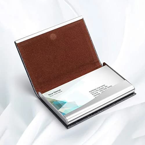 FACATH Business Card Holder Case - Grey PU Leather | Slim, Portable, Magnetic Closure thumbnail 4