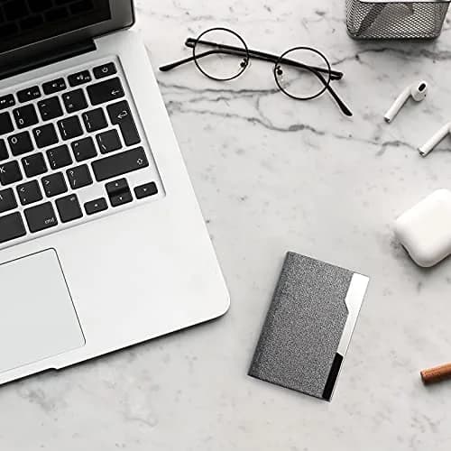FACATH Business Card Holder Case - Grey PU Leather | Slim, Portable, Magnetic Closure thumbnail 6