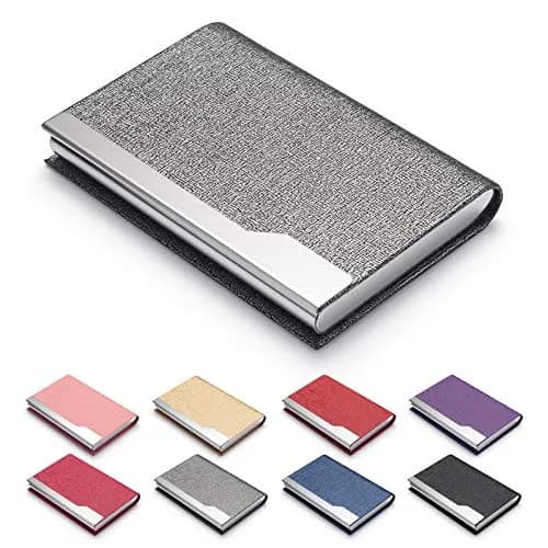 FACATH Business Card Holder Case - Grey PU Leather | Slim, Portable, Magnetic Closure thumbnail 1
