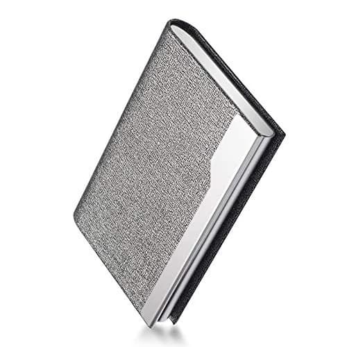 FACATH Business Card Holder Case - Grey PU Leather | Slim, Portable, Magnetic Closure thumbnail 2