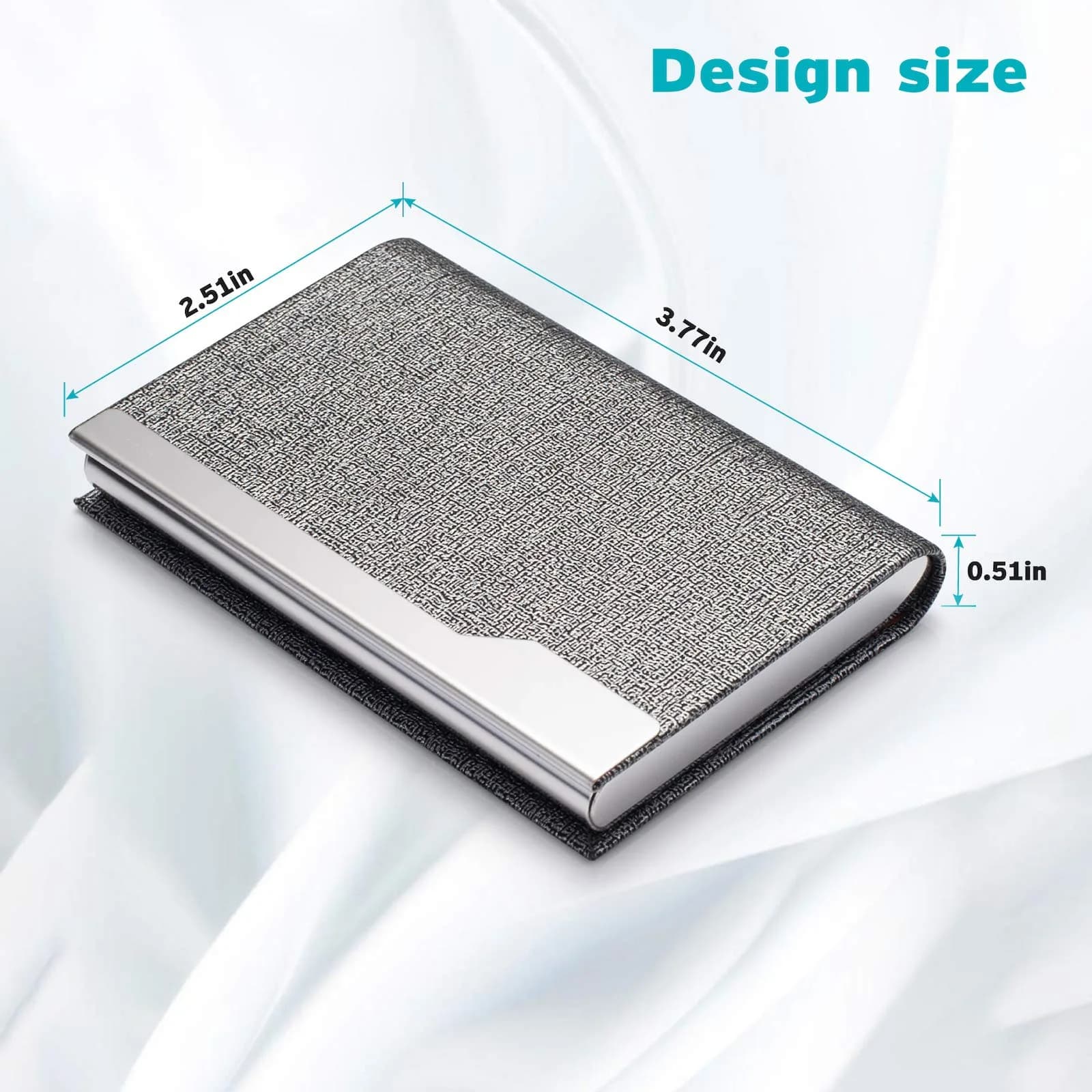 FACATH Business Card Holder Case - Grey PU Leather | Slim, Portable, Magnetic Closure - view 3