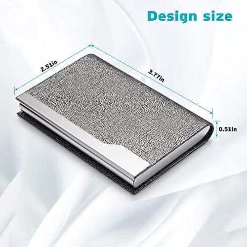 FACATH Business Card Holder Case - Grey PU Leather | Slim, Portable, Magnetic Closure thumbnail 3