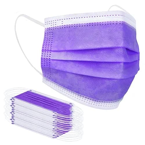 Borje Purple Disposable Face Mask 100 Pcs | 3 Ply Breathable Non-Woven Masks for Adults thumbnail 1
