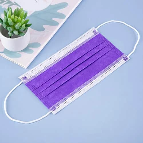 Borje Purple Disposable Face Mask 100 Pcs | 3 Ply Breathable Non-Woven Masks for Adults thumbnail 5