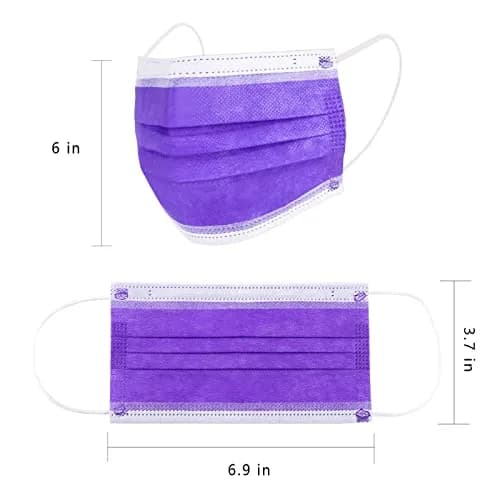 Borje Purple Disposable Face Mask 100 Pcs | 3 Ply Breathable Non-Woven Masks for Adults thumbnail 4