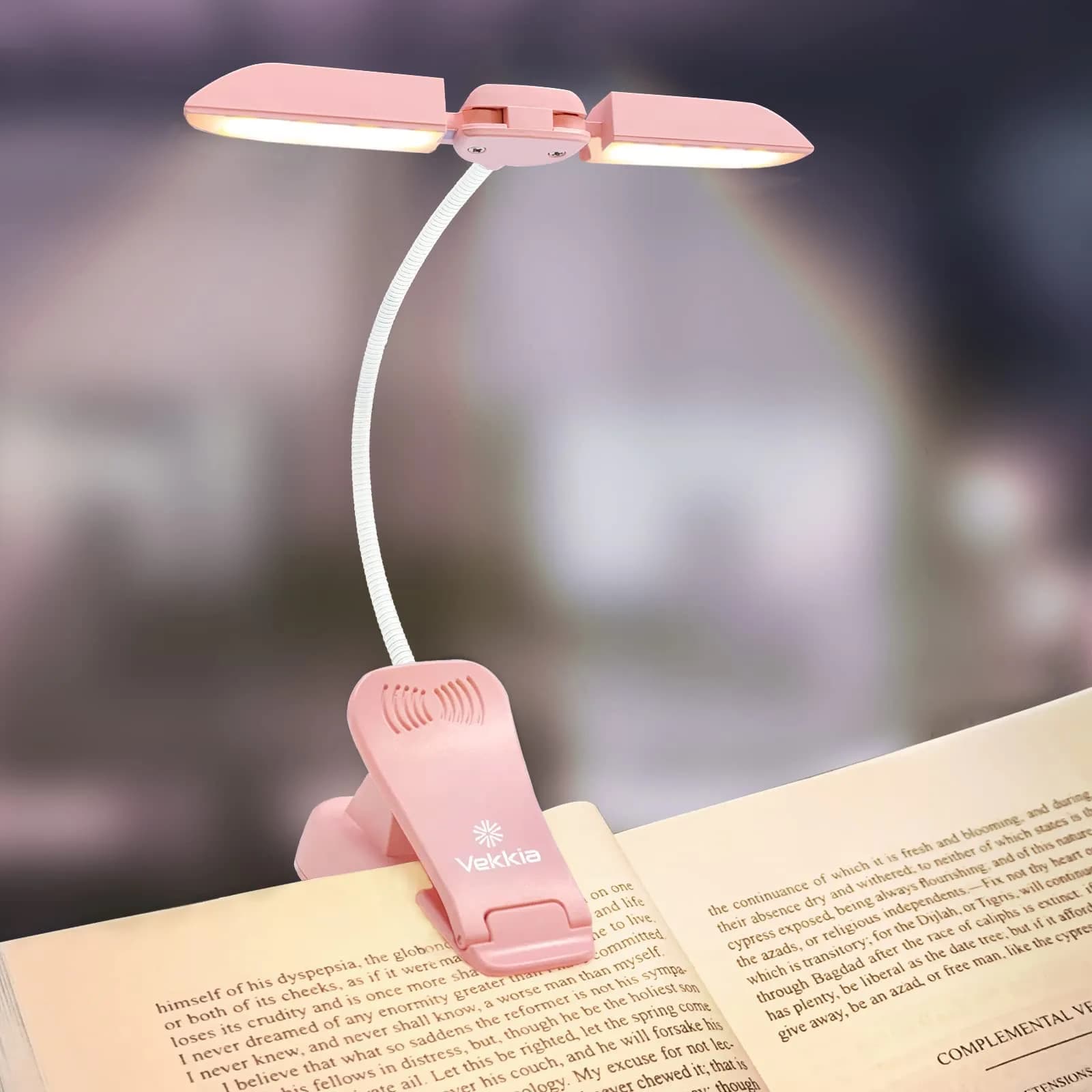 Vekkia 14 LED Rechargeable Book Light Pink | 70 Hrs Cordless Reading — Pink