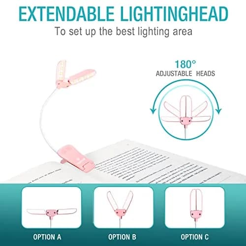 Vekkia 14 LED Rechargeable Book Light Pink | 70 Hrs Cordless Reading thumbnail 4