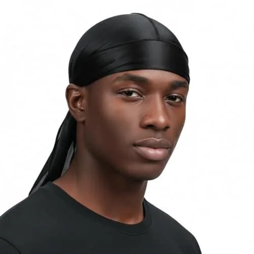 COCOSILK Black Silky Satin Durag for Men & Women, Long Tail Headwrap for Waves (1 pc) thumbnail 1