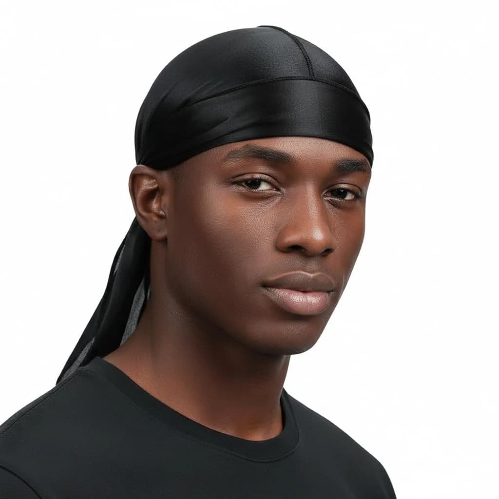 COCOSILK Black Silky Satin Durags 2 Pack | One Size Fits Most — Black