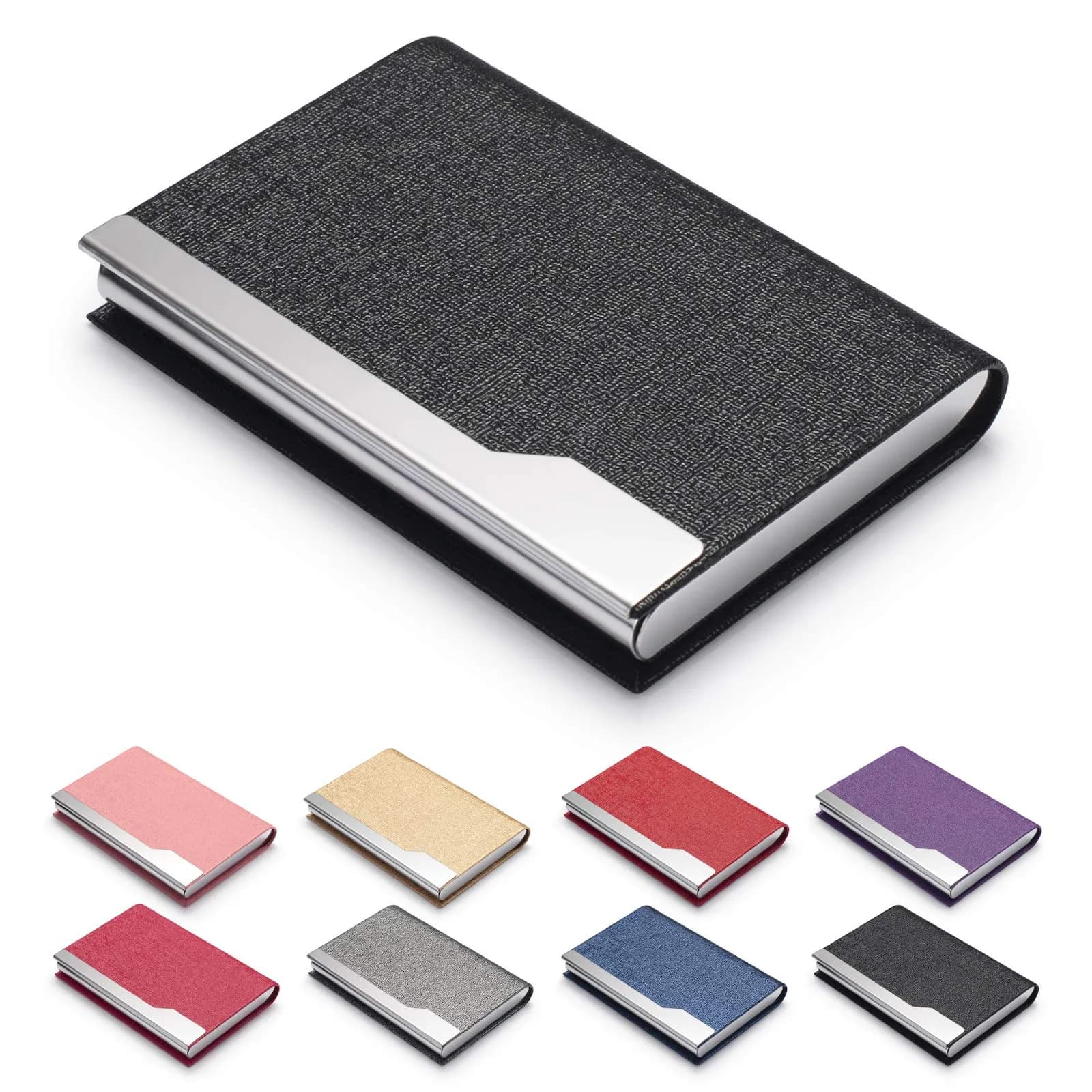 FACATH Business Card Holder Case - Black Luxury PU Leather Name Card Holder | Slim & Portable Design - main product image