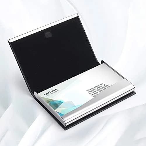 FACATH Business Card Holder Case - Black Luxury PU Leather Name Card Holder | Slim & Portable Design thumbnail 4
