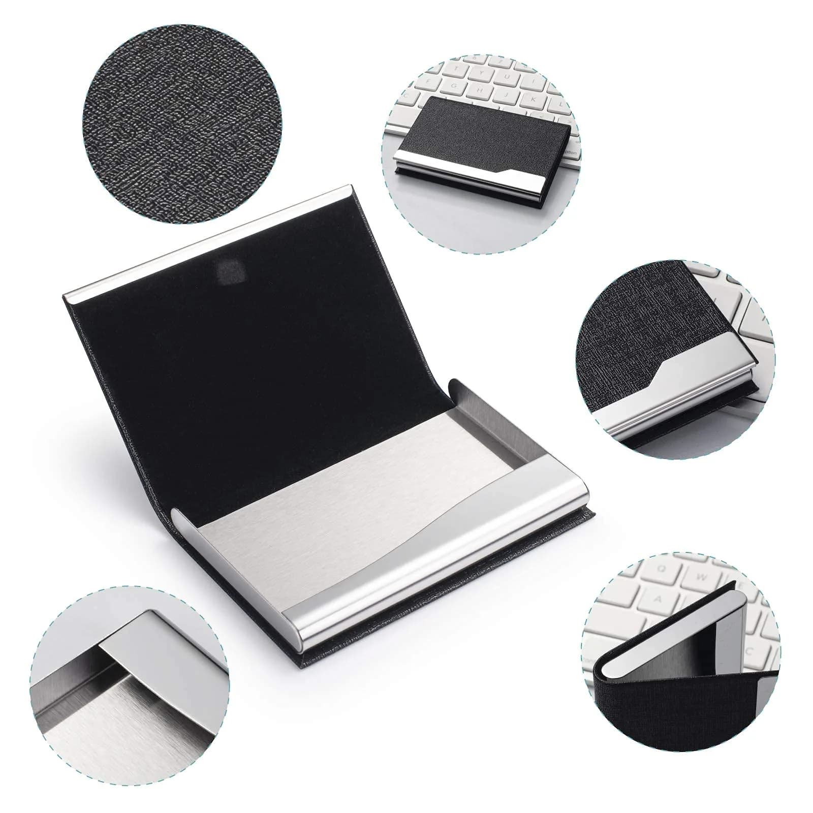 FACATH Business Card Holder Case - Black Luxury PU Leather Name Card Holder | Slim & Portable Design - view 5