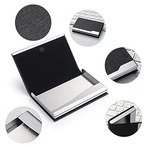 FACATH Business Card Holder Case - Black Luxury PU Leather Name Card Holder | Slim & Portable Design thumbnail 5