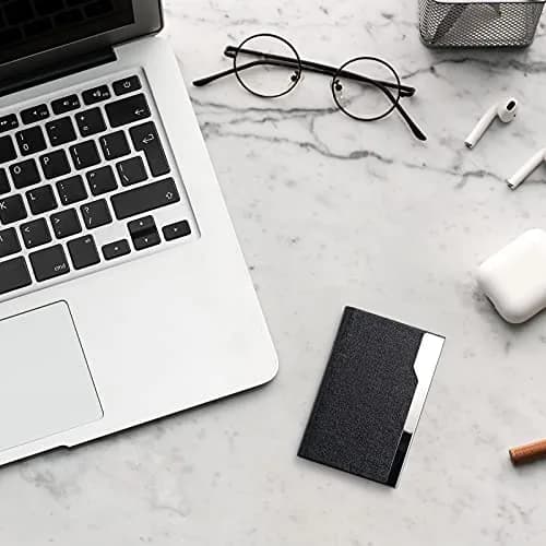 FACATH Business Card Holder Case - Black Luxury PU Leather Name Card Holder | Slim & Portable Design thumbnail 6
