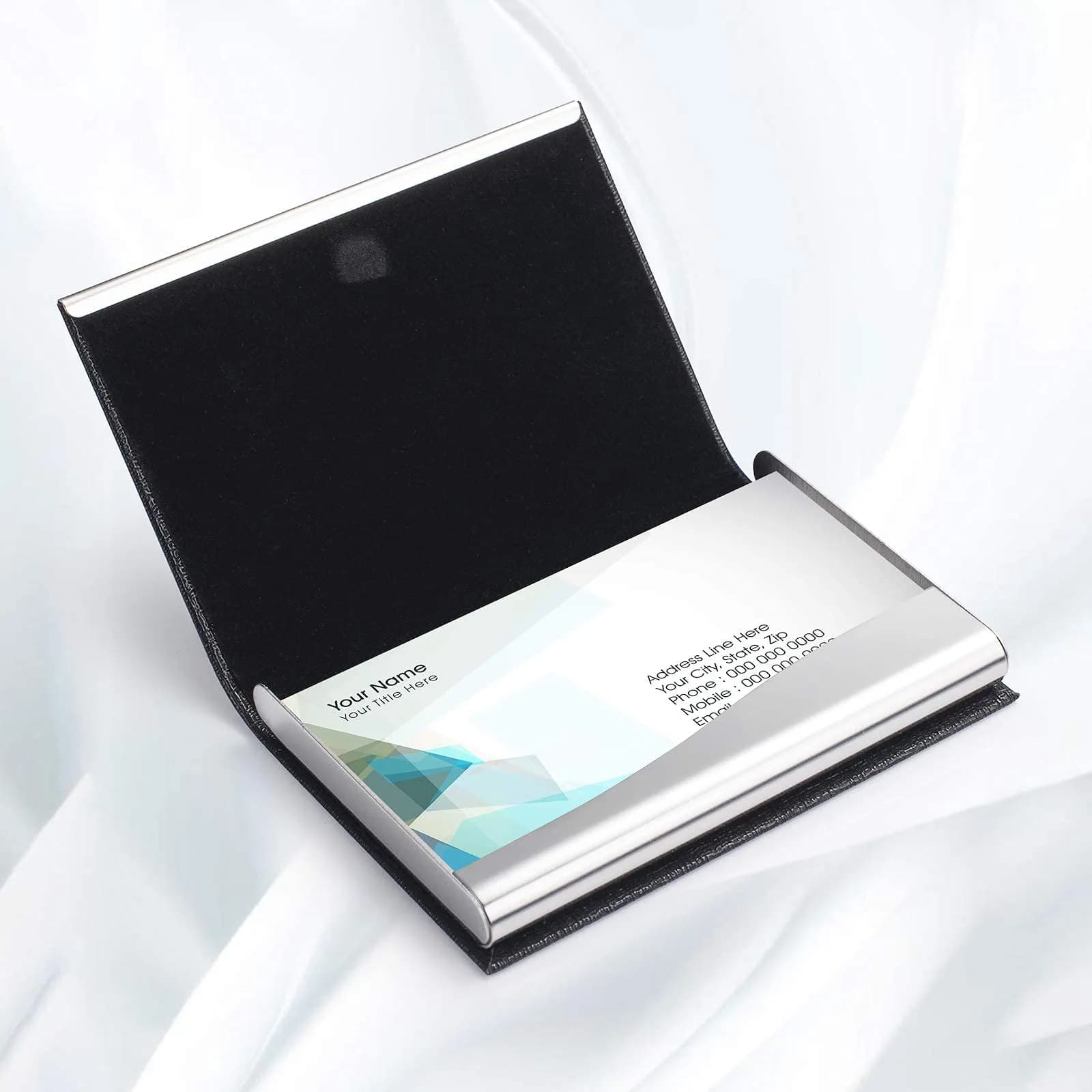 FACATH Business Card Holder Case - Black Luxury PU Leather Name Card Holder | Slim & Portable Design - view 4
