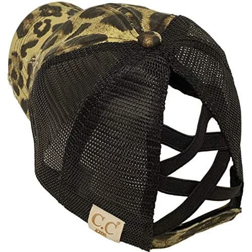 C.C Kids Criss-Cross Ponycap Baseball Visor Hat with Mesh Back & Hook-and-Loop Closure, Distressed Leopard/Black, One Size thumbnail 1