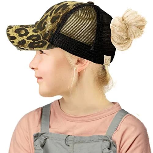 C.C Kids Criss-Cross Ponycap Baseball Visor Hat with Mesh Back & Hook-and-Loop Closure, Distressed Leopard/Black, One Size thumbnail 2