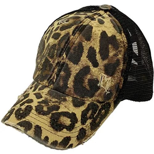C.C Kids Criss-Cross Ponycap Baseball Visor Hat with Mesh Back & Hook-and-Loop Closure, Distressed Leopard/Black, One Size thumbnail 3