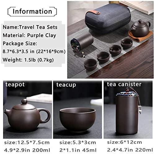CAISANG Ceramic Travel Tea Sets 6 Pack | Portable Chinese Gongfu Purple Clay Teapot (22*16*9CM, 1.5KG) thumbnail 5