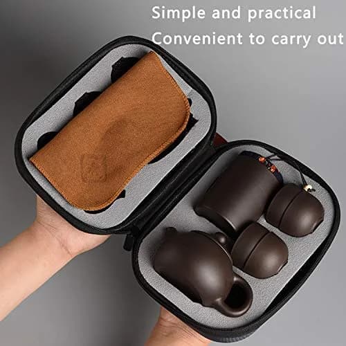 CAISANG Ceramic Travel Tea Sets 6 Pack | Portable Chinese Gongfu Purple Clay Teapot (22*16*9CM, 1.5KG) thumbnail 7