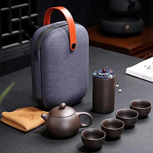 CAISANG Ceramic Travel Tea Sets 6 Pack | Portable Chinese Gongfu Purple Clay Teapot (22*16*9CM, 1.5KG) thumbnail 2