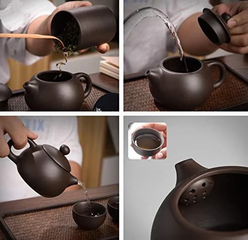 CAISANG Ceramic Travel Tea Sets 6 Pack | Portable Chinese Gongfu Purple Clay Teapot (22*16*9CM, 1.5KG) thumbnail 3