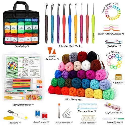 INSCRAFT Crochet Kit for Beginners & Professionals | 103 pcs, 1650 Yards Acrylic Yarn, Accessories, Reusable Bag thumbnail 2