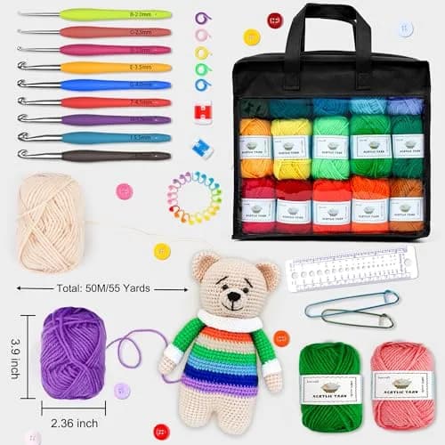 INSCRAFT Crochet Kit for Beginners & Professionals | 103 pcs, 1650 Yards Acrylic Yarn, Accessories, Reusable Bag thumbnail 3