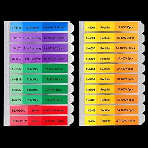EEEEE16 Value 250 pcs Diode Assortment Kit Contains Rectifier Fast Recovery Schottky Switching Zener Diode Pack of Assorted diodes (16 Types 250 pcs) | 16 Types 250 pcs Copper thumbnail 4