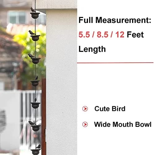 Jemeni 5.5 ft Rain Chain with 8 Birds on Cups | Rust-Proof Iron Gutter Chain for Outdoor Decor thumbnail 4