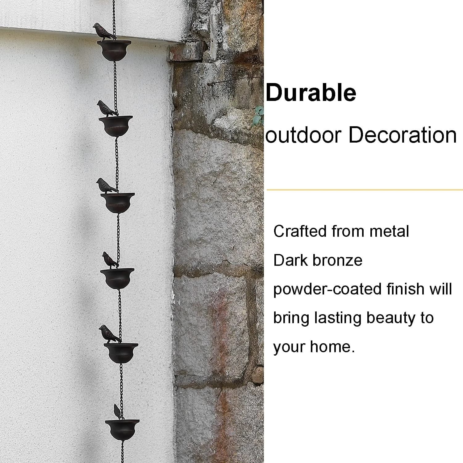 Jemeni 5.5 ft Rain Chain with 8 Birds on Cups | Rust-Proof Iron Gutter Chain for Outdoor Decor - view 6