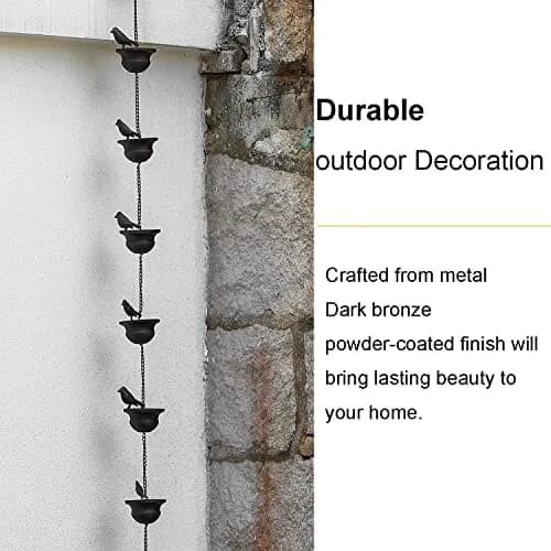 Jemeni 5.5 ft Rain Chain with 8 Birds on Cups | Rust-Proof Iron Gutter Chain for Outdoor Decor thumbnail 6